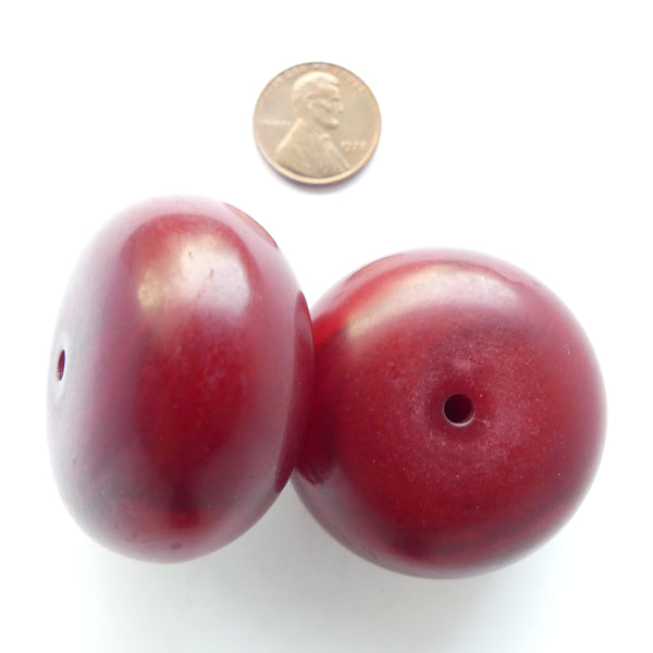 African Amber, Faux Amber Burgundy Oblates, X-Lg 23x40mm, Sold Individually