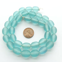 Resin Aqua Light Matte, Ovals 13x10mm, Strand of 34 Beads