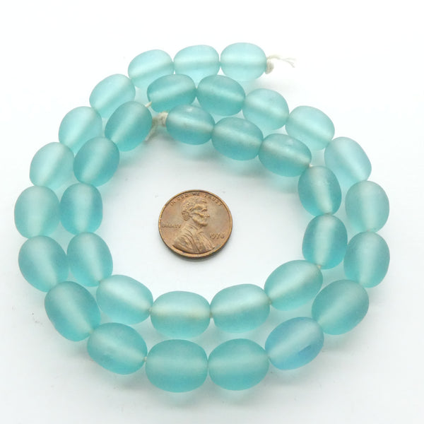 Resin Aqua Light Matte, Ovals 13x10mm, Strand of 34 Beads