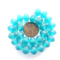 Resin Aqua Dark Matte, Small Oblate Beads 8x10mm, 8" Strands