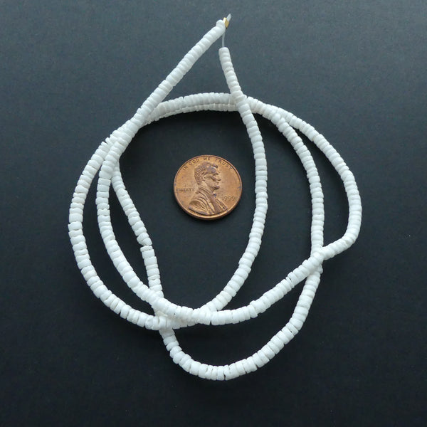 Shell, White Ruff Heishi 3mm diameter on 25-inch Strands