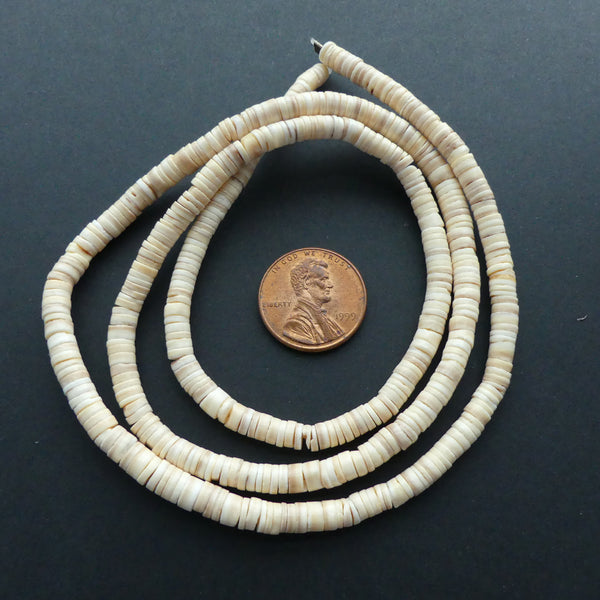 Shell, Luana Heishi 4mm on 24-inch Strands