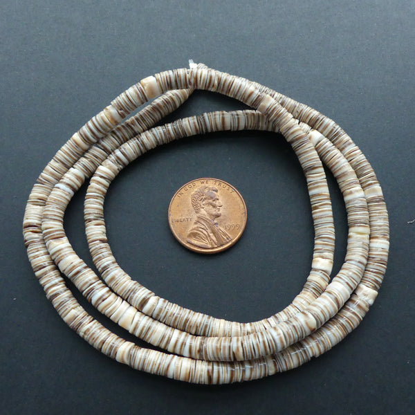 Shell, Baby Olive Heishi 5mm on 24-inch Strands