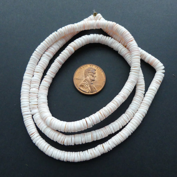 Shell, Melon Heishi 5mm on 24-inch Strands