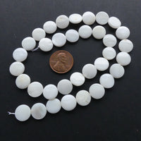 Shell, White Coin Shape 12mm Diameter, 15" Strands