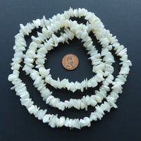 Shell, Mother of Pearl White Chips 10mm on 32" Strands