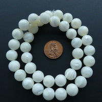 Shell, Mother of Pearl White Rounds 10mm on 16" Strands