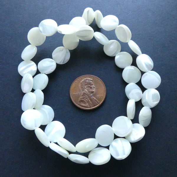 Mother of Pearl, White, Flat Round, 10mm Diamater on 16-inch Stands