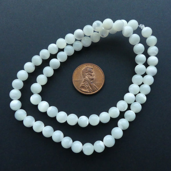 Shell, Mother of Pearl White Rounds 6mm on 16" Strands