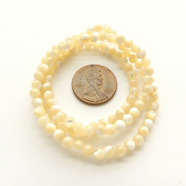 Mother of Pearl, Natural Beige, Round 4mm Beads on 16-inch Strands