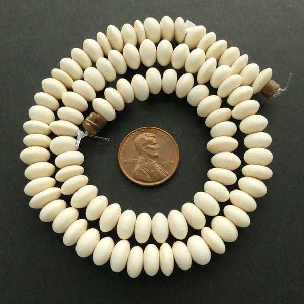 Wood, Philippine Bleached White Wood Rondelles, 4x8mm on 16-inch Strands