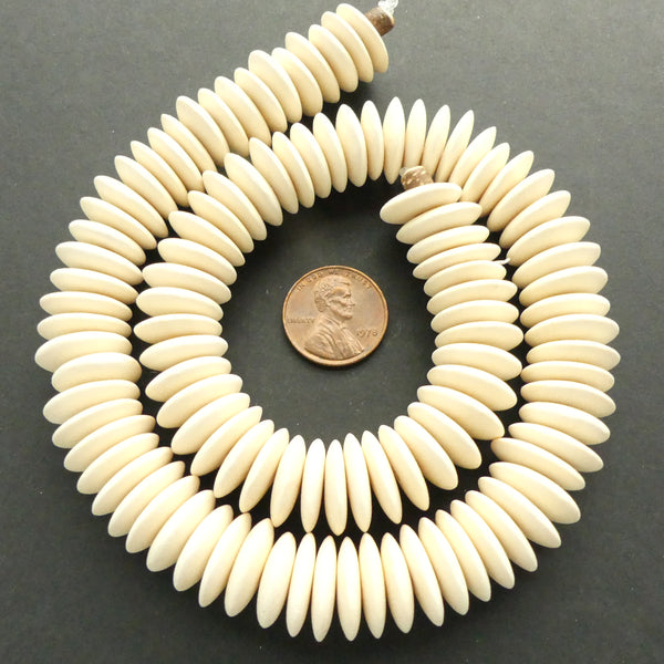 Wood, Philippine Bleached White Wood Rondelles, 4x10mm on 16" Strands