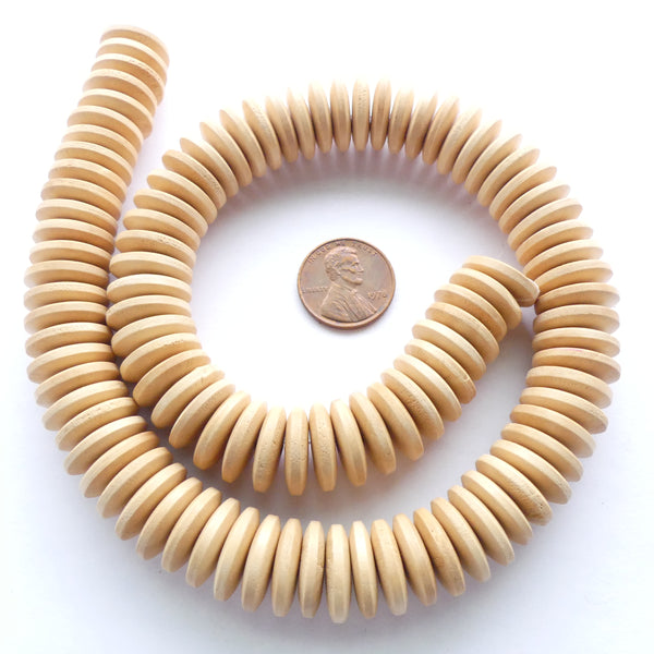 Wood Rondelles, Natural Pale Wood, 4x15mm on 16" Strands