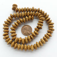Wood Rondelles, Light with Darker Markings, 6x10mm on 16" Strands