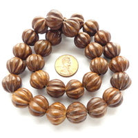 Wood, Melon Shape 10mm, Vintage on Strands of 28 Beads