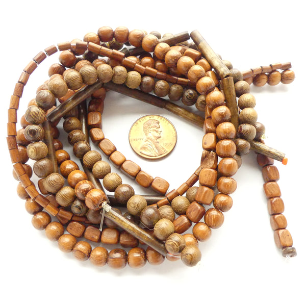 Wood, Mixed Lot of Small Wood Beads Sizes, Shapes and Colors