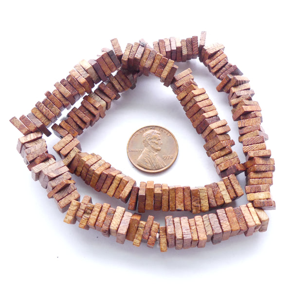 Wood Square Slices, Natural Brown, 7x7mm, 16" Strands