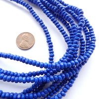 Wood Round Blue, 3x4mm on 16-inch Strands