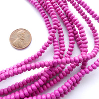 Wood Round Hot Pink, 3x4mm on 16-inch Strands