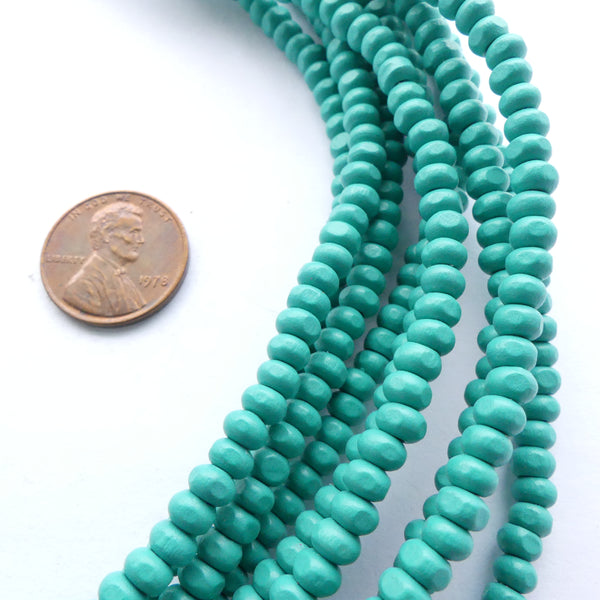 Wood Round Turquoise, 3x4mm on 16-inch Strands