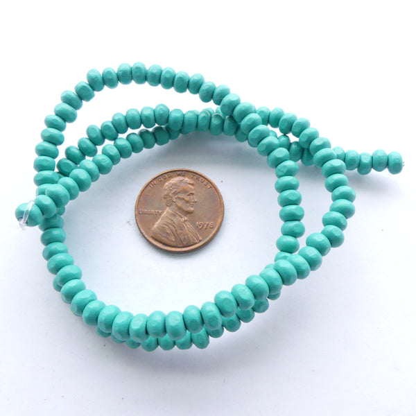 Wood Round Turquoise, 3x4mm on 16-inch Strands