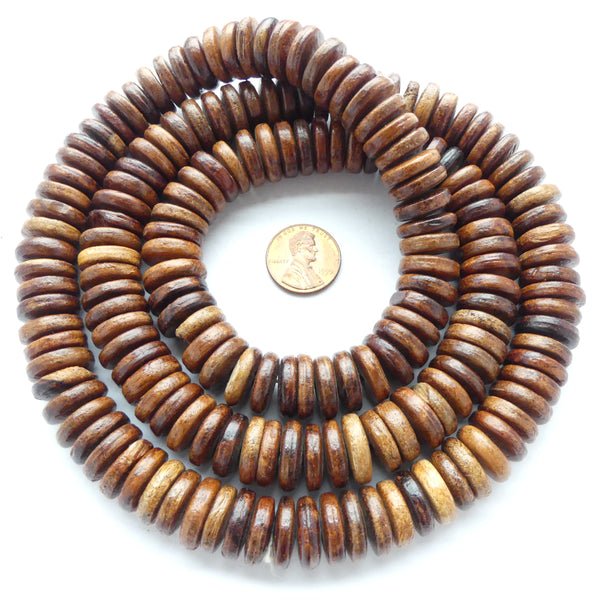 Wood Slices, Natrual Laquered, 4x10mm, Long 33-inch Strands