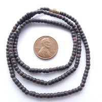 Wood Round, Natural Dark Brown, Tiny 3mm on 20" Strands