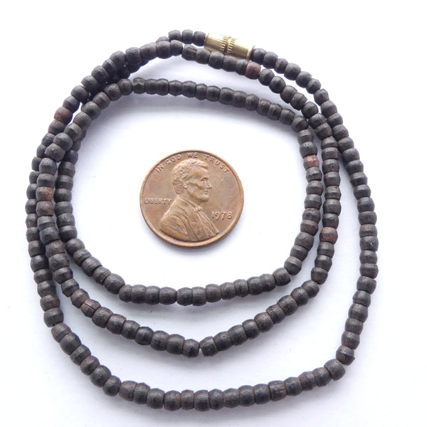 Wood Round, Natural Dark Brown, Tiny 3mm on 20" Strands