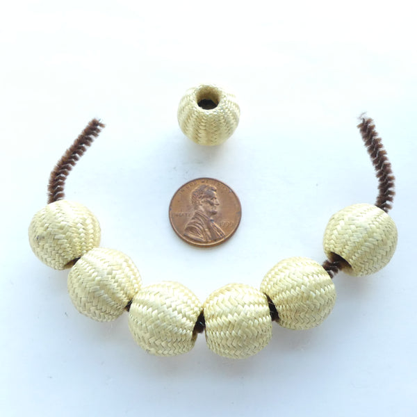 Silk-Covered Wood Beads, Cream, 14x16mm, Set of 6