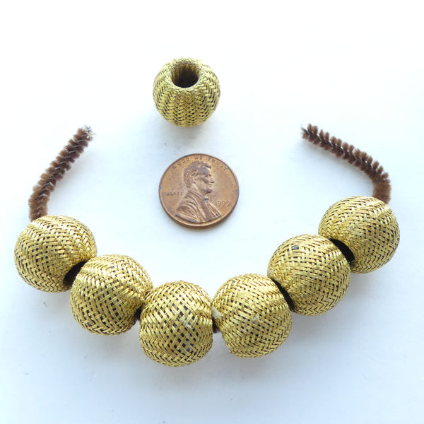 Silk-Covered Wood Beads, Gold, 14x16mm, Set of 6