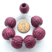 Silk-Covered Wood Beads, Burgundy 15x16mm, Set of 6