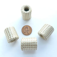 Silk-Covered Wood Tubular Beads, Beige, 20x18mm, Set of 4