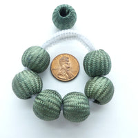 Silk-Covered Wood Beads, Green 15x17mm Beads, Set of 6