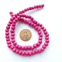 Wood Round Hot Pink, 5mm on 16-inch Strands