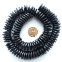 Wood Rondelles Black Semi-Matte, 4x15mm on 16-inch Strands