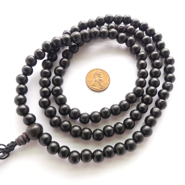 Wood Rounds, Black Ironwood Mala,  8mm on 30" Strands