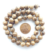 Wood Round, Natural with Interesting Grain, 8mm on 15" Strands