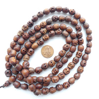 Wood Skull Mala, Dark Brown, 10x8mm Beads on X-Long 43" Strand