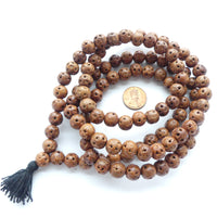 Wood Round, Carved Date Palm, 10mm on 40" Mala