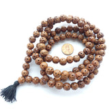 Wood Round, Carved Date Palm, 10mm on 40" Mala