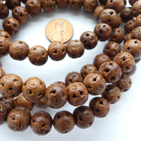 Wood Round, Carved Date Palm, 10mm on 40" Mala