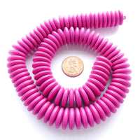 Wood Rondelles Hot Pink, 4x15mm on 16" Strands