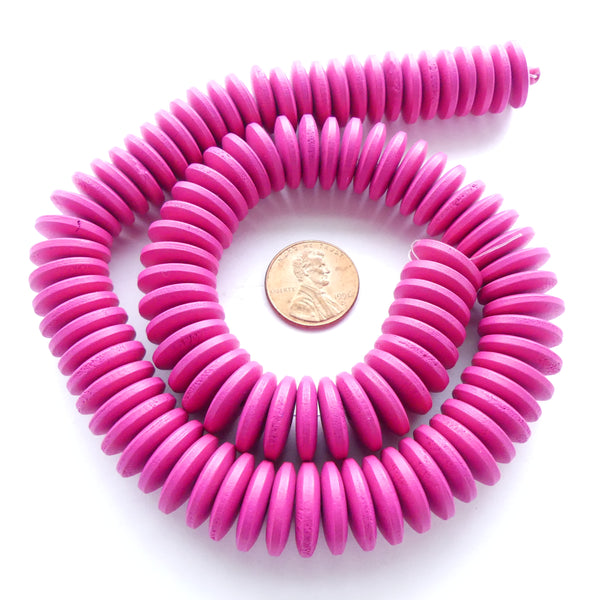 Wood Rondelles Hot Pink, 4x15mm on 16" Strands