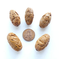 Peach Pit Chinese Dragon Beads, 24x15mm, Sold Individually