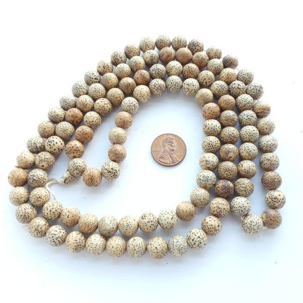 Lotus Seed Mala, 10mm Round Beads with Guru Bead, 42" Long