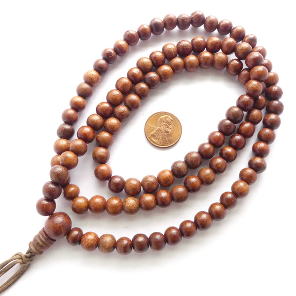 Wood Round, Natural Teak, 8mm on 32-inch Mala