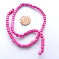 Wood Cubes Painted Hot Pink, 4mm, 16" Strands