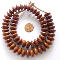 Wood Rondelles, Natrual Warm Teak, 8x14mm on 17-inch Strands
