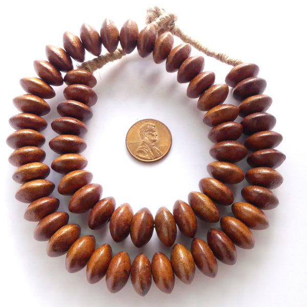 Wood Rondelles, Natrual Warm Teak, 8x14mm on 17-inch Strands