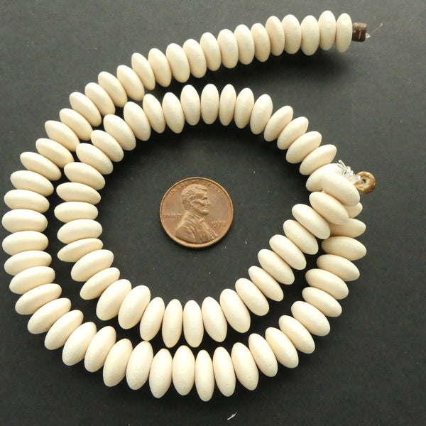 Wood, Philippine Bleached White Wood Rondelles, 5x10mm, 16-inch Strands
